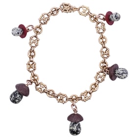 Russian Faberge 14k Gold Mushroom Charm Bracelet