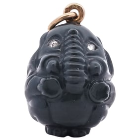 Faberge 14k Gold Jasper and Diamond Elephant Pendant