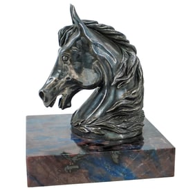 Russian Silver Horse Head Sculpture