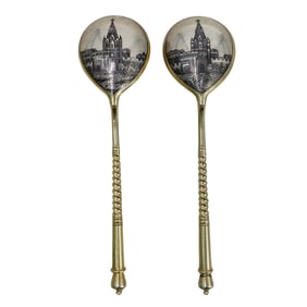 Pair Of Russian Silver Niello Spoons Late 19th to Early 20th Century, Russia L: 6.5"
