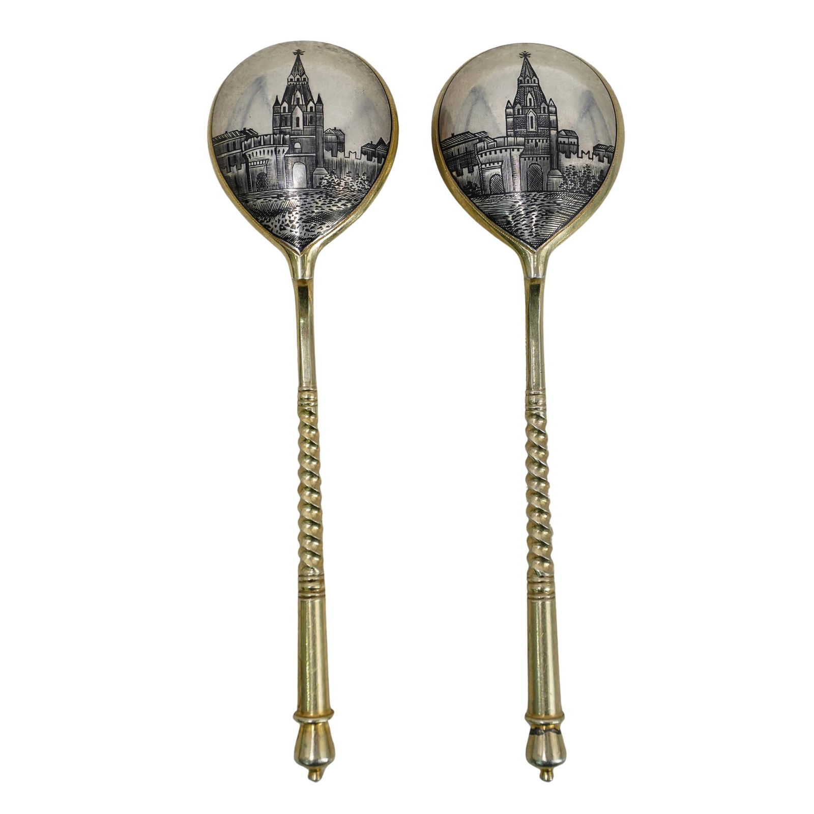 Pair Of Russian Silver Niello Spoons Late 19th to Early 20th Century, Russia L: 6.5" (1 of 8)