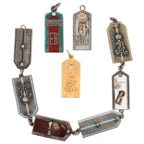 (9 Pc) Antique Russian Silver and Enamel Shoulder Straps