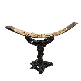 Signed Chinese Carved Mammoth Tusk