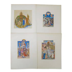 (4 Pc) Limbourg Brothers (Dutch, 15th Cent.) Illuminated Manuscript (1 of 8)