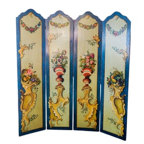 Large French Four Panel Painted Screen Divider