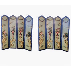 Pair of Large French Four Panel Painted Screen Divider