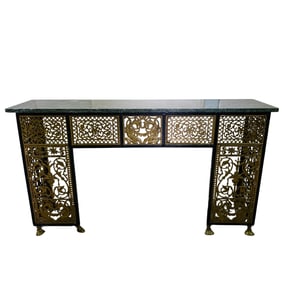 Brass and Marble Fireplace Fender Console Table