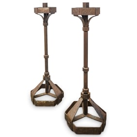 Pair of Wrought Iron Gothic Revival Candelabras