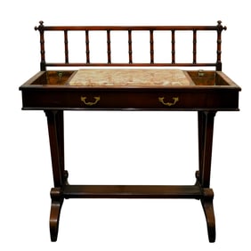 Antique Wood and Marble Trestle Credenza