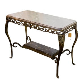 Antique Bronze and Marble Insert Two Tiered Table