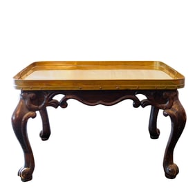 Vintage French Brass and Wood Tray Table