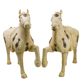 Pair of Vintage Tessellated Bone Horses
