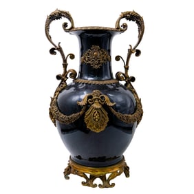 Large Louis XVI Style Ormolu Ceramic Urn