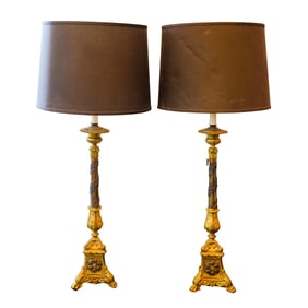 Pair of French Neoclassical Bronze Lamps