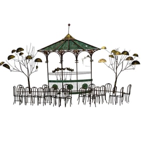 Curtis Jere Brass and Copper Gazebo Wall Sculpture