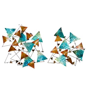 (2 pcs) Attrib. Curtis Jere MCM Abstract Geometric Wall Sculpture