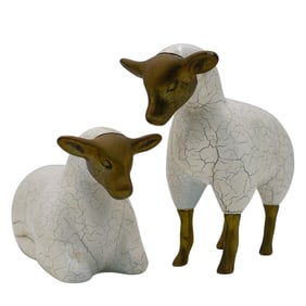 Pair of Bronze and Wood Lamb Figurines