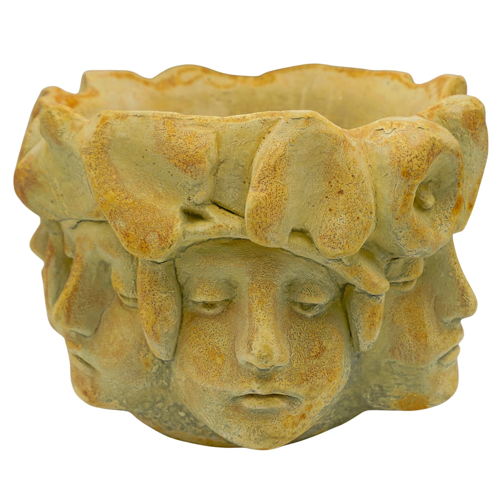 Hayes Parker Titania Cast Stone Planter: Hayes Parker Titania Cast Stone Planter 20th Century, Continental Hayes Parker 7 Faces Titania cast stone planter, featuring multiple beveled faces to exterior. Signed underside. H: 7" D: 11.5&qu