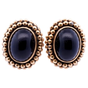 Yves Saint Laurent Black Onyx Gold Tone Earrings