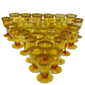 (32 pcs) Art Deco Gilt Amber Glass Set