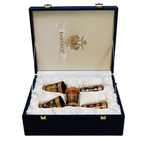 (5pc) Russian Faberge Glass Candle Holders w/Box