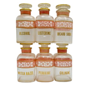 (6 Pc) Antique Apothecary Enameled Glass Jar Set