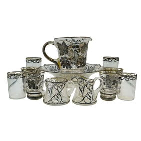 (14 pcs) Sterling Silver overlay Glass Service Set