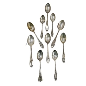 (10 Pc) Sterling Silver Demitasse Souvenir Spoons