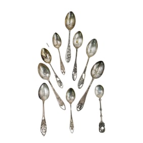 (10 Pc) Sterling Silver Demitasse Souvenir Spoons