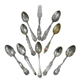 (10 Pc) Sterling Silver Souvenir Spoons