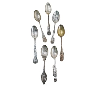 (7 Pc) Sterling Silver Souvenir Spoons