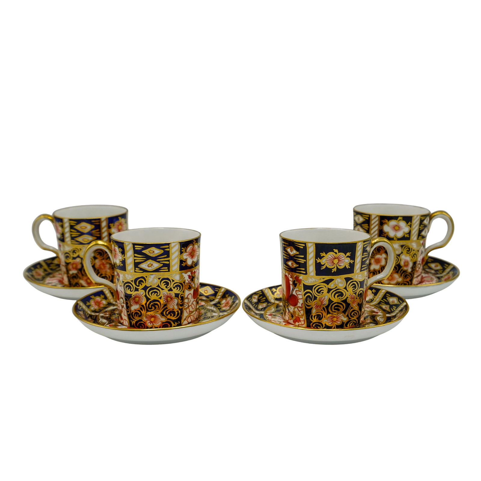 (8 Pc) Royal Crown Derby Imari Porcelain Demitasse Coffee Set: (8 Pc) Royal Crown Derby Imari Porcelain Demitasse Coffee Set 20th Century, England Set of (4) Royal Crown Derby porcelain demitasse coffee cups and saucers, in the traditional Imari pattern with gild