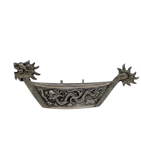 Chinese Sterling Silver Model Of A Dragon Boat