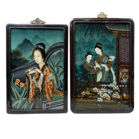 Pair Republic Period Chinese Reverse Painted Glass