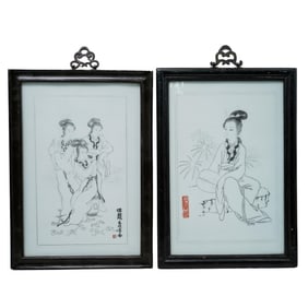 Pair of Chinese Etched Porcelain Plaques