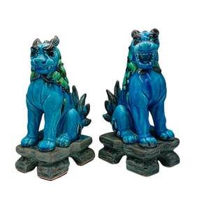 Pair of Andrea by Sadek Porcelain Glazed Foo Dogs