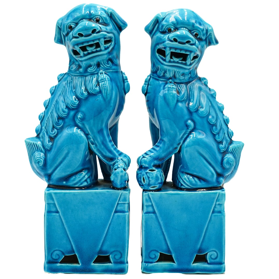 Pair of Vintage Asian Porcelain Glazed Dogs (1 of 6)