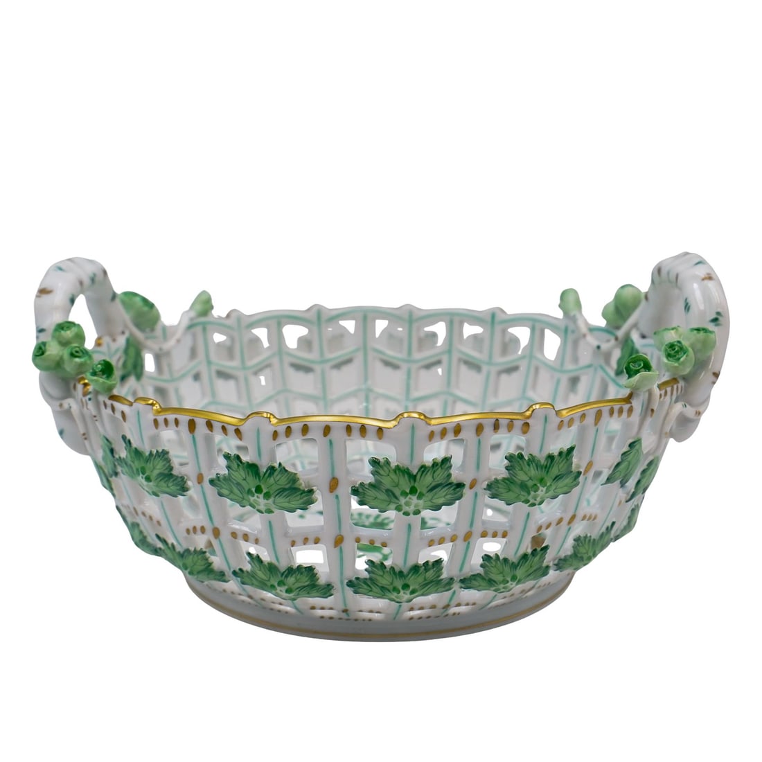 Herend Porcelain Reticulated "Apponyi Green" Bowl (1 of 7)