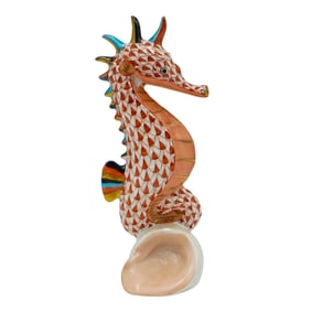 Herend Porcelain Rust Fishnet Seahorse Figurine