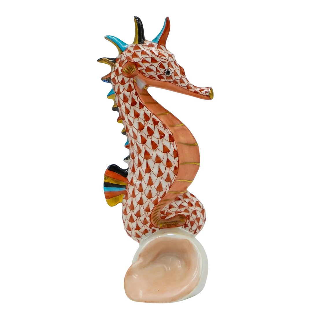 Herend Porcelain Rust Fishnet Seahorse Figurine (1 of 6)