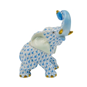 Herend Blue Fishnet Porcelain Elephant Figurine