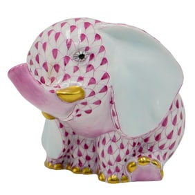 Herend Porcelain Pink Fishnet Elephant Figurine