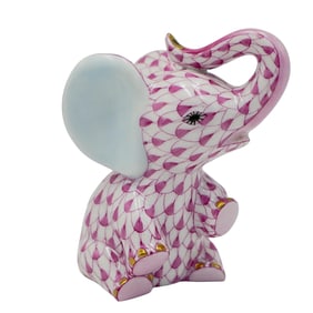 Herend Porcelain Pink Fishnet Elephant Figurine