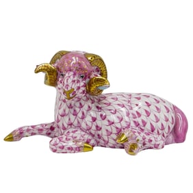 Herend Porcelain Pink Fishnet Ram Figurine