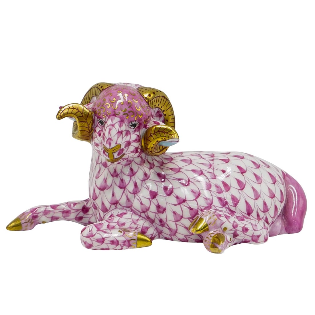 Herend Porcelain Pink Fishnet Ram Figurine (1 of 6)