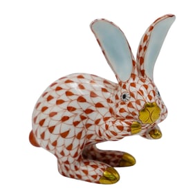 Herend Rust Fishnet Porcelain Rabbit Figurine
