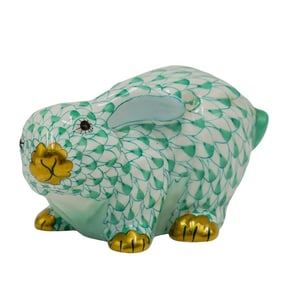 Herend Porcelain Green Fishnet Rabbit Figurine