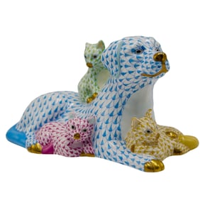 Herend 'Dog With Kittens' Porcelain Figurine