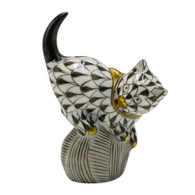 Herend Porcelain Black Fishnet Cat Figurine