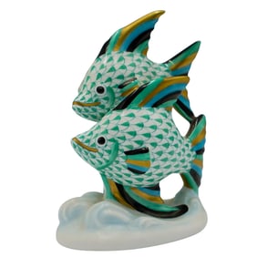 Herend Porcelain Green Fishnet Fish Figurine